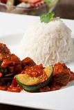 indian zucchini curry dish with rice 
