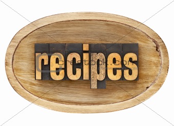 recipes word in wooden bowl