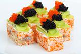 Sushi with a red and black caviar