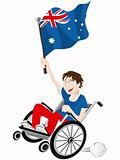 Australia Sport Fan Supporter on Wheelchair with Flag