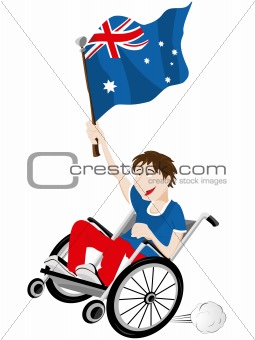 Australia Sport Fan Supporter on Wheelchair with Flag