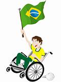 Brazil Sport Fan Supporter on Wheelchair with Flag