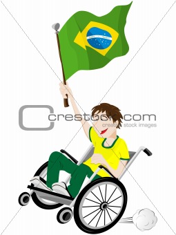 Brazil Sport Fan Supporter on Wheelchair with Flag