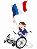 France Sport Fan Supporter on Wheelchair with Flag