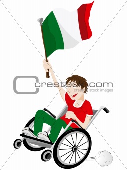 Italy Sport Fan Supporter on Wheelchair with Flag