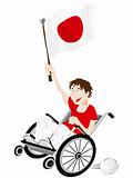 Japan Sport Fan Supporter on Wheelchair with Flag