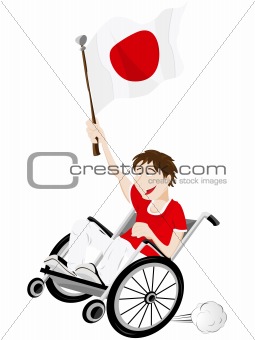 Japan Sport Fan Supporter on Wheelchair with Flag