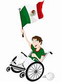 Mexico Sport Fan Supporter on Wheelchair with Flag