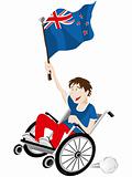 New Zealand Sport Fan Supporter on Wheelchair with Flag