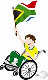 South Africa Sport Fan Supporter on Wheelchair with Flag