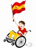Spain Sport Fan Supporter on Wheelchair with Flag