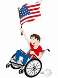 USA Sport Fan Supporter on Wheelchair with Flag