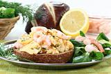 Scrambled eggs with shrimp and dill