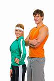 Fitness girl and man in sports wear isolated on white