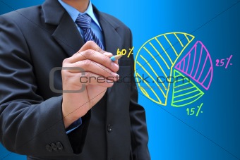 businessman hand drawing business graph