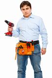 Construction worker with electric screwdriver