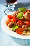 Farfalle pasta with meatballs and cherry tomatoes