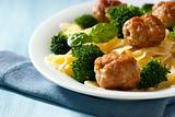 Farfalle pasta with meatballs and broccoli