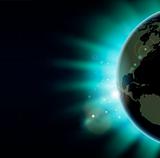 World globe eclipse sunrise concept