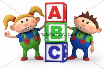 boy and girl with ABC blocks