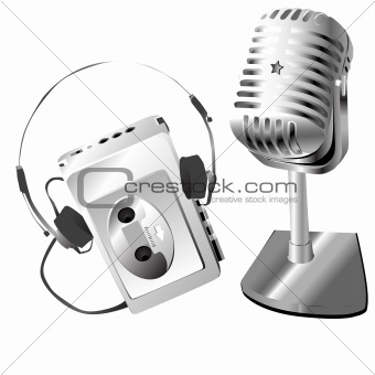 silver microphone and walkman