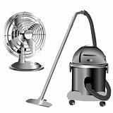 silver wind fan and vacuum cleaner