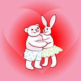 bunny and teddy bear in love