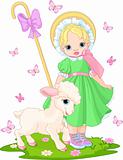 Little shepherdess with  lamb