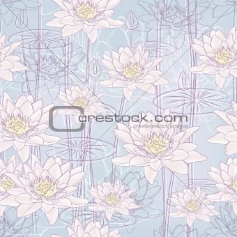 Water Lily Flowers. Seamless background
