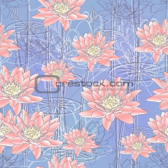 Water Lily Flowers. Seamless background