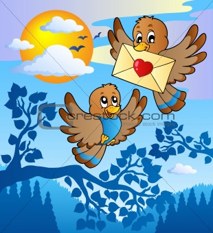 Two cute birds with love letter 2
