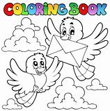 Coloring book birds with envelope