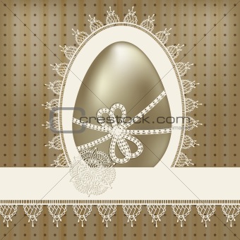 vector vintage easter greeting card with golden egg and lacy nap
