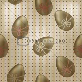 vector seamless  vintage easter pattern  with golden eggs and bo