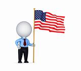 3d small person with american flag in a hand.