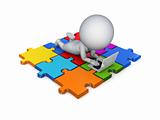 3d small person lying on a puzzles .