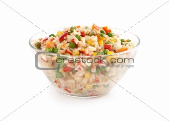 Rice and vegetables on a white background