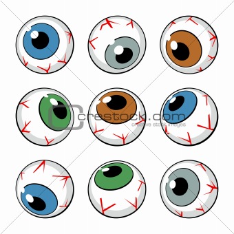 Set of eyeballs on white background