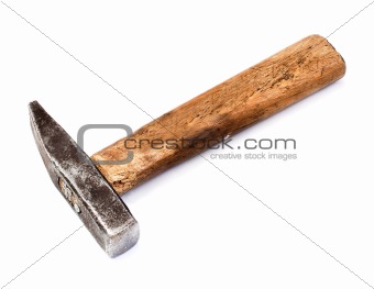 old hammer on a white background