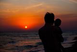Father and little son silhouettes