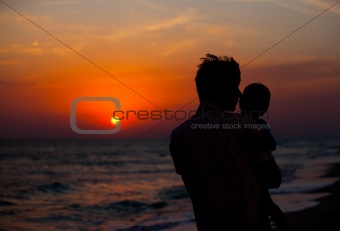 Father and little son silhouettes