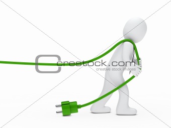 man draws a cable