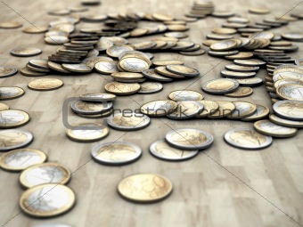 euro coins on wooden floor