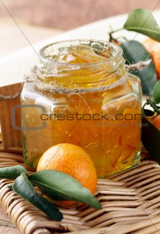 Orange homemade jam marmelade in a glass jar