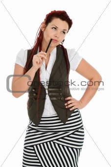Beautiful red-haired girl isolated on white background