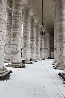 Colonnade with snow in St. Peter's Basilica (Basilica di San Pie