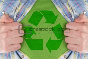the recycle symbol on a green T-Shirt 