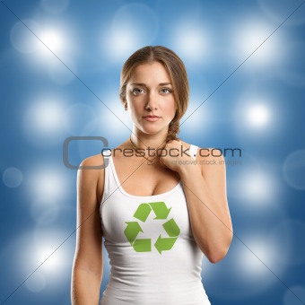 Woman With Recycling Symbol Looking on Camera