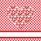 Textile patchwork heart over tablecloth