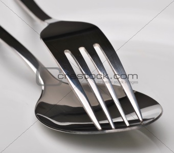 Silver metall fork and spoon